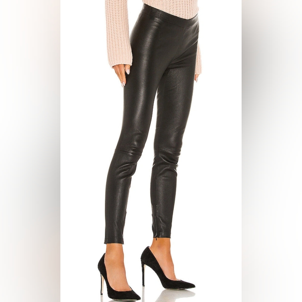 VINCE 🏷️ NWT Black Genuine Stretch Leather Side-Zipper High Smooth Waist Md